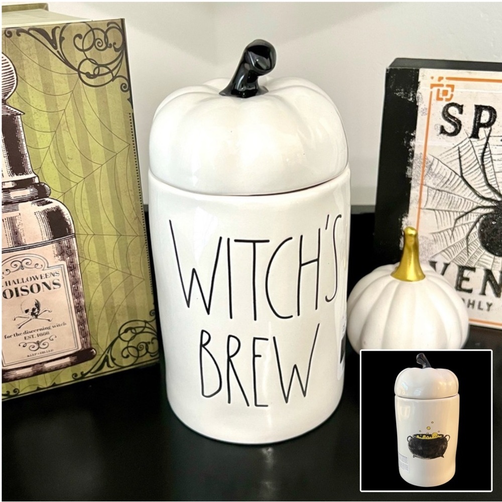 Rae Dunn New WITCH’S BREW Candle Halloween Cauldron Pumpkin Ivory Black LL NWT - Picture 8 of 13